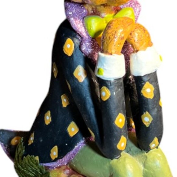 Folk Art Pumpkin Figurine Halloween Flocked Hat Whimsical Suit 12.5" tall x 6" d - Picture 12 of 16